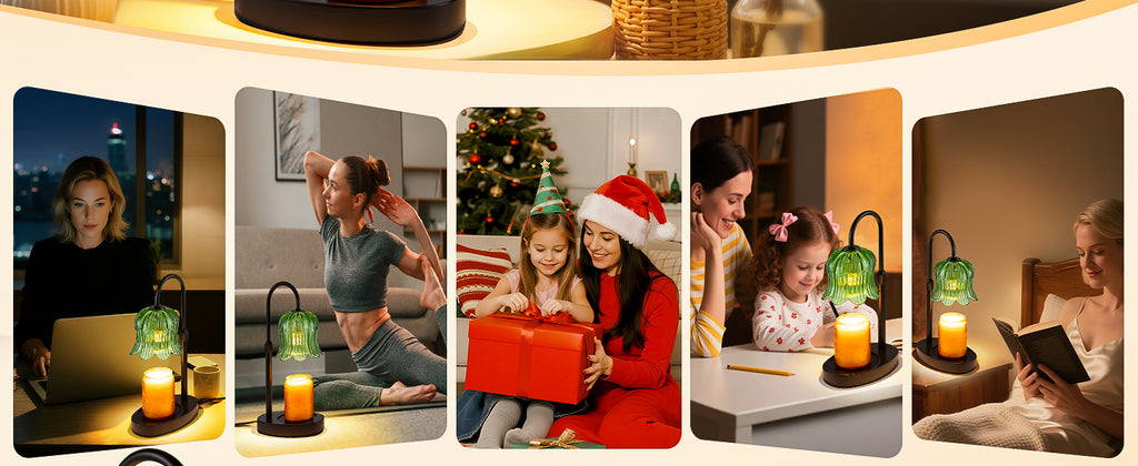 Candle Warmer Lamp Adjustable Timer Electric－Green Flower-Shaped Wax lamp