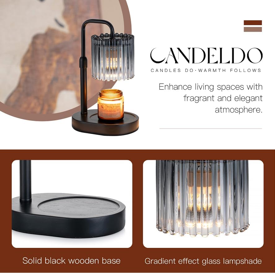 Candle Warmer Lamp with Timer: Black Candle Warming Lamp Height Adjustable Wax Melt Warmer Dimmable Modern Farmhouse New Home Bedroom Decor Christmas Housewarming Gift for Women