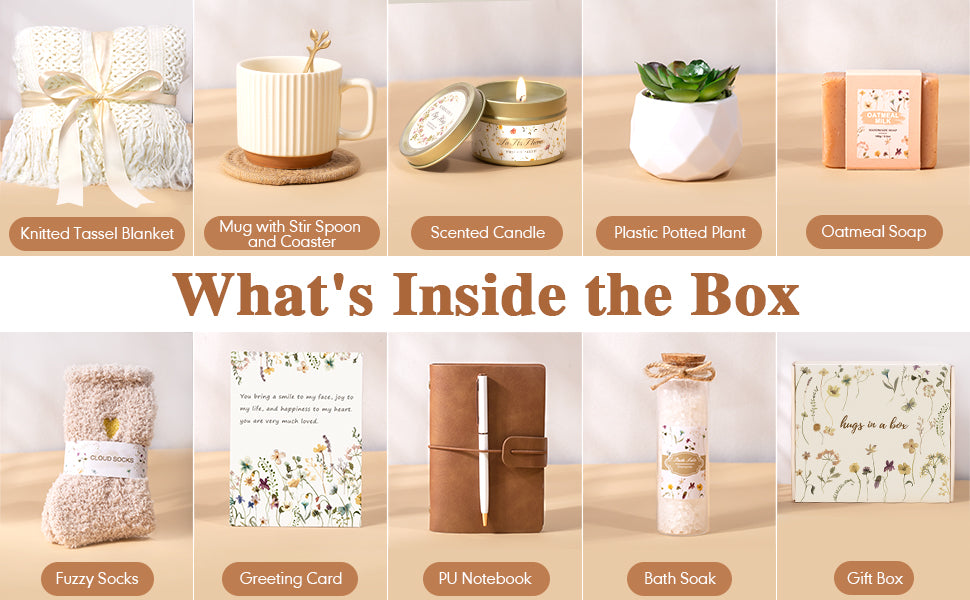 Birthday Gifts for Women, Get Well Soon Self Care Package Box, Sending Hug Baskets Thinking of You Inspirational Gift for New Mom Best Friend Birthday (Ivory)