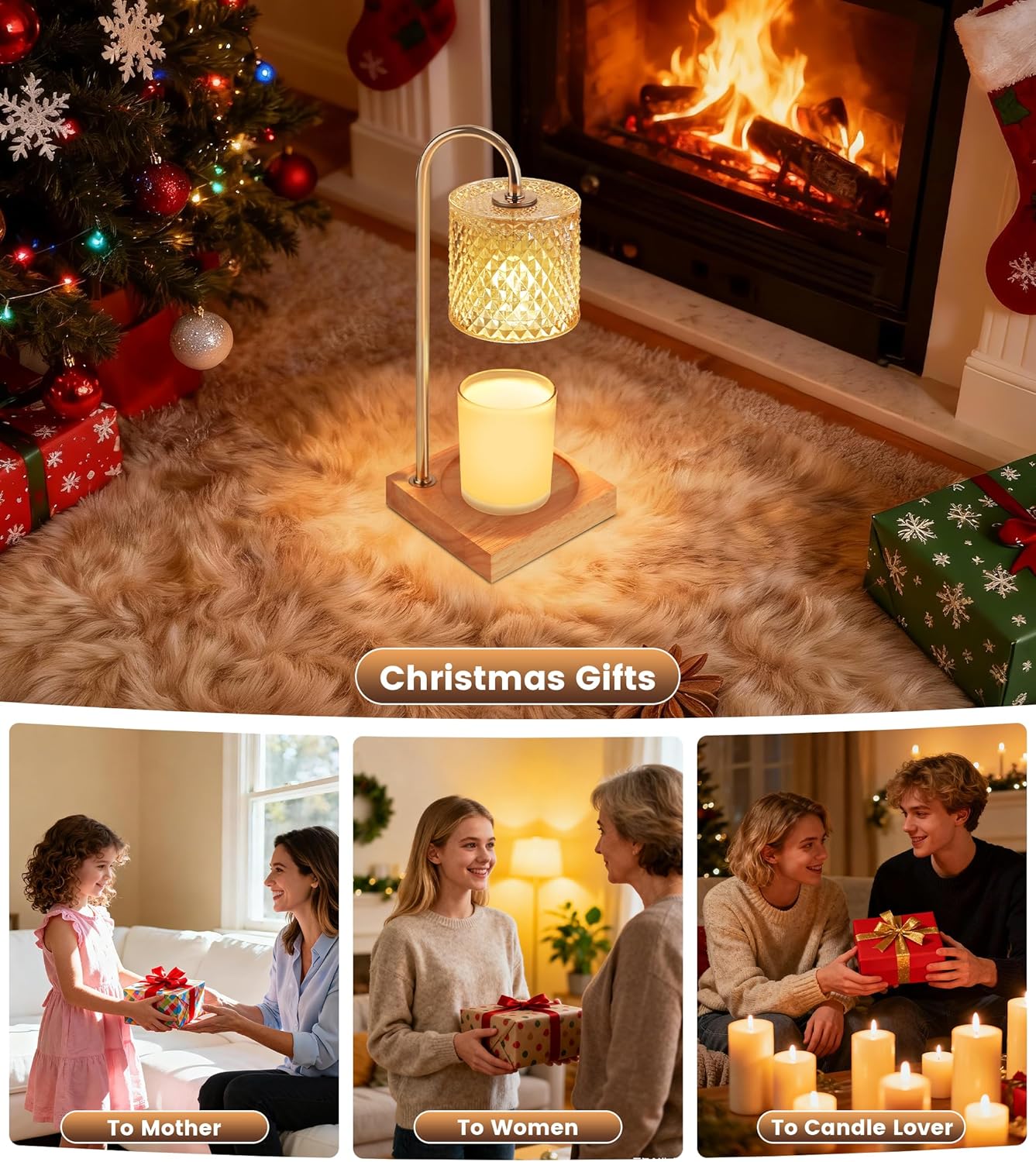 Candle Warmer Lamp with Timer Dimmer, Birthday Gifts for Women Mom, House Warming Gifts, Elegant New Home Decor, Wax Warmer for Jar Candles, Heater Lamp for Scented Wax, Amber Glass