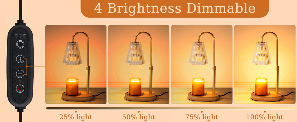 Candle Warmer Lamp with Timer: Electric Candles Wax Warmers Glass Lamps for Jar Candles Burner Adjustable Height and Dimmable Light Modern No Flame Scented Candle Warming Lantern, Amber