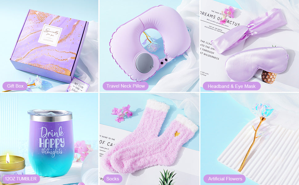 LUCOTIYA Birthday Gifts for Women, Self Care Gifts for Women Get Well Soon Care Package, Lavender Relaxing Spa Gift Basket, Unique for Mom, Friends, Sister, Grandma