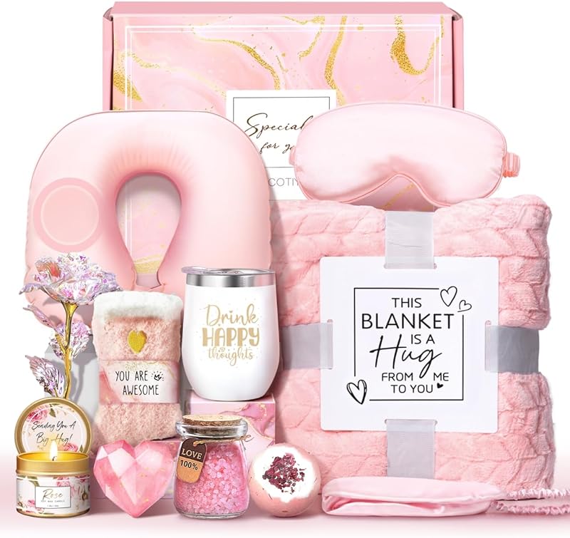 LUCOTIYA Birthday Gifts for Women, Self Care Gifts for Women Get Well Soon Care Package, Lavender Relaxing Spa Gift Basket, Unique for Mom, Friends, Sister, Grandma