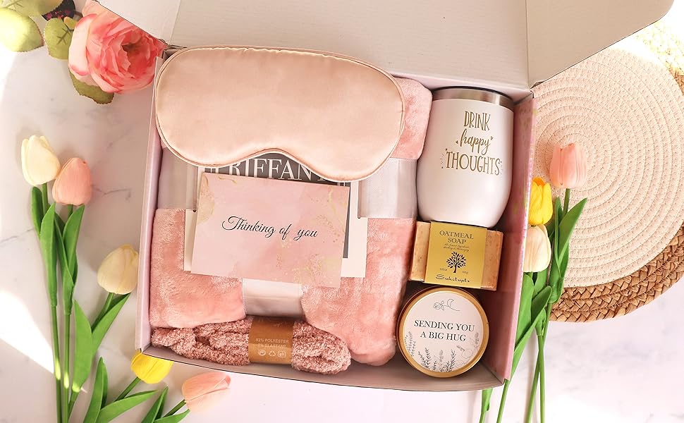Birthday Gifts for Women, Unique Happy Birthday Gift Basket Self Care Package Bday Ideas with Luxury Flannel Blanket for Mom Her Best Friends Sister Wife Friendship