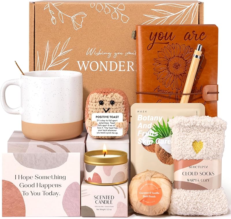 Gift Baskets for Women, 10pcs Unique Birthday Gifts for Women, Best Friend Birthday Christmas Gift, Get Well Soon Gift Basket Sending Sunshine Cheer Up Box for Sister Friendship - BRIGHTEN UP HER DAY!