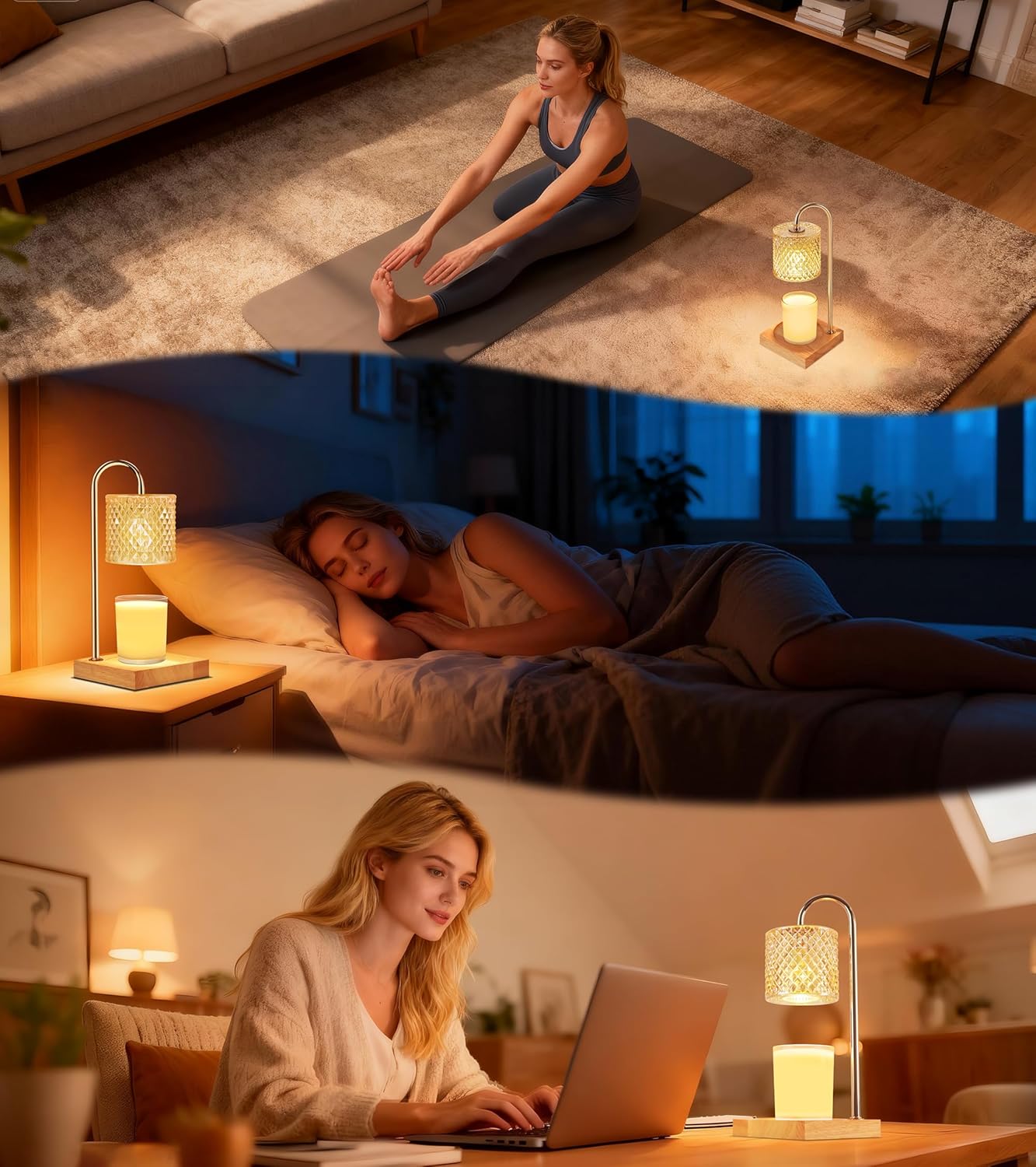 Candle Warmer Lamp with Timer Dimmer, Birthday Gifts for Women Mom, House Warming Gifts, Elegant New Home Decor, Wax Warmer for Jar Candles, Heater Lamp for Scented Wax, Amber Glass