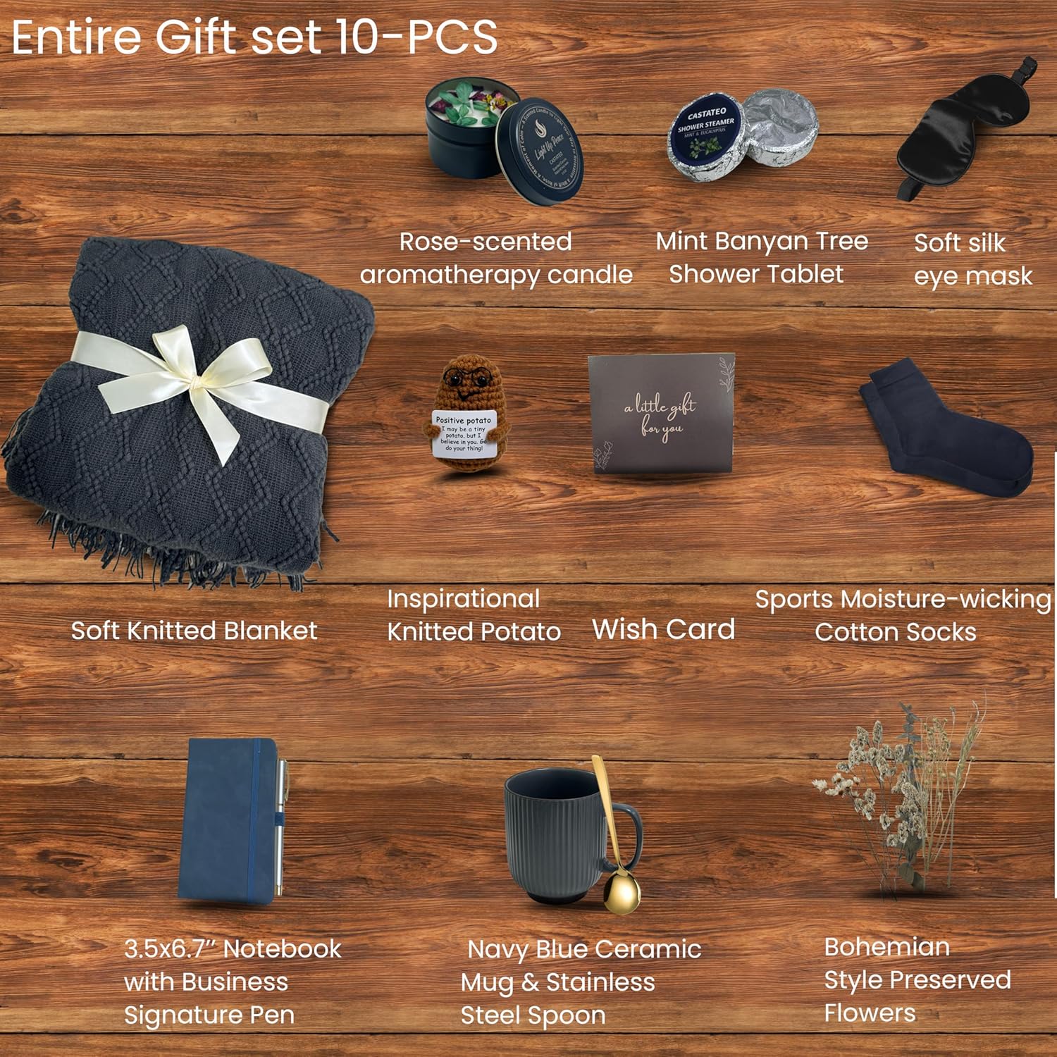 Get Well Soon Gift Baskets for Men&Women- Self Care Package/Brithday - After Surgery, Sympathy Gifts for Loss of Loved One, Thinking of You/ Grief /Bereavement /Miscarriage Gifts (Grey & Navy Blue)