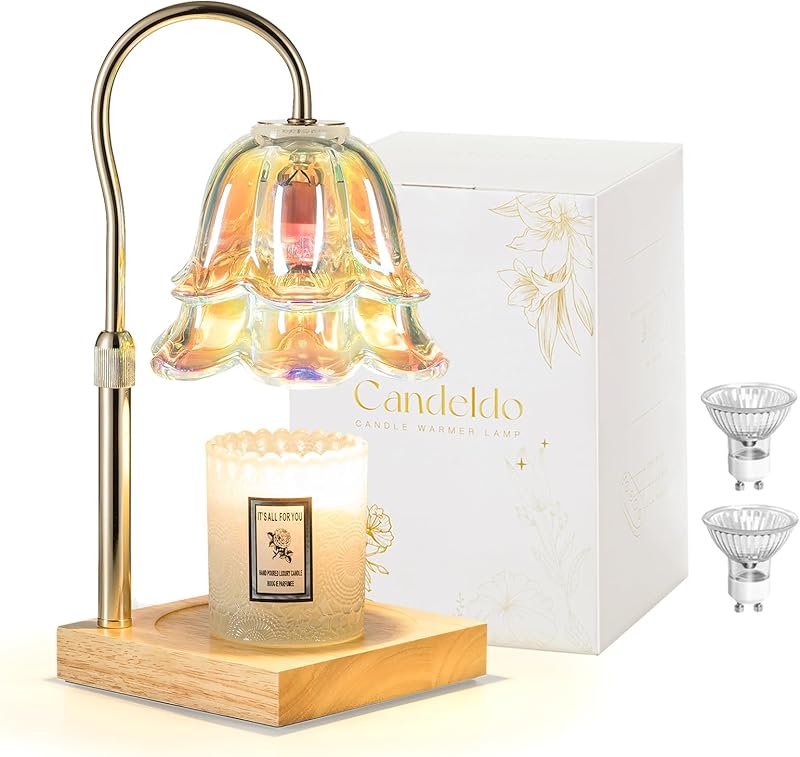 Candle Warmer Lamp with Timer: Flower Candle Warmer with 2 Bulbs Green Height Adjustable Candle Warming Lamps Home Bedroom Decor Birthday Gift for Women
