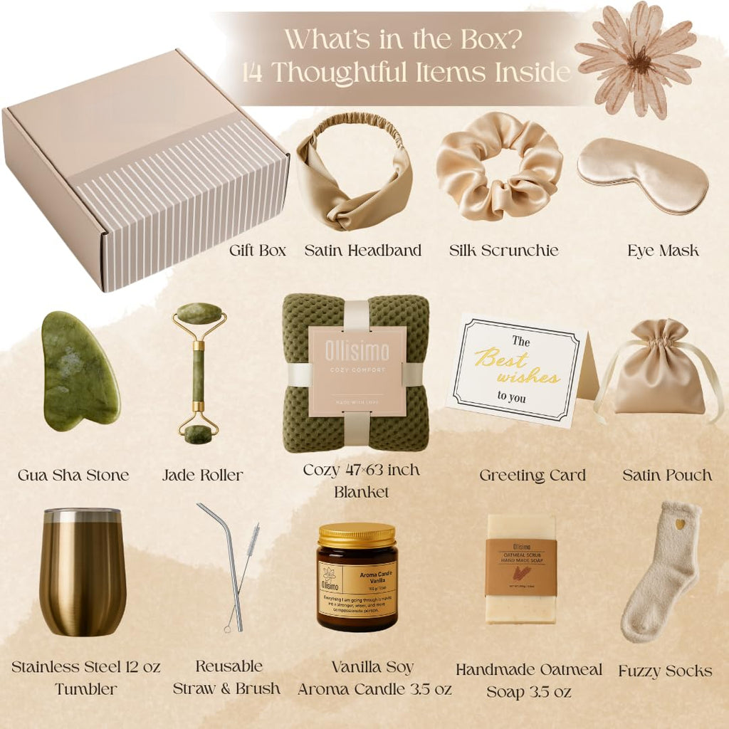 Luxury Gift Basket for Women – Spa Self Care Kit, Hug in a Box, Get Well Soon Package, Thinking of You Gift, Birthday Box, Relaxing Set, Sympathy Present for Her, Mom, Wife, Sister, Friend