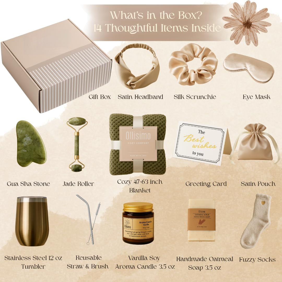 Luxury Gift Basket for Women – Spa Self Care Kit, Hug in a Box, Get Well Soon Package, Thinking of You Gift, Birthday Box, Relaxing Set, Sympathy Present for Her, Mom, Wife, Sister, Friend