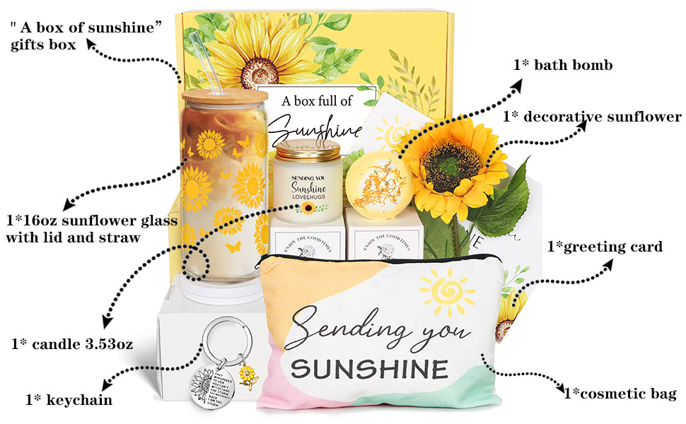 Birthday Gifts for Women, Get Well Soon Gifts Sending Sunshine Sunflower Gift Baskets, Self Care for Women Her Best Friends Bestie Sister Mom Female, Inspirational Gift Christmas Day