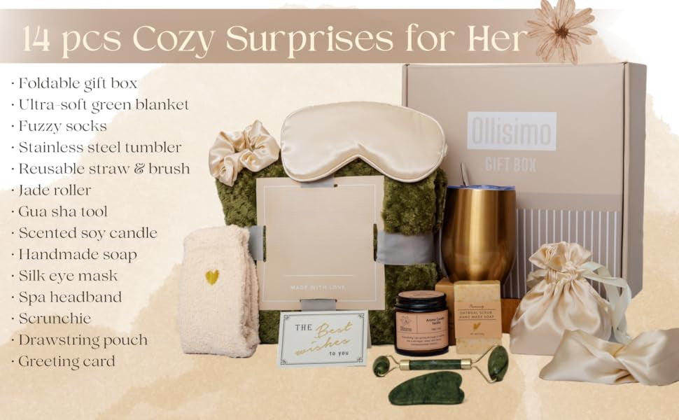 Luxury Gift Basket for Women – Spa Self Care Kit, Hug in a Box, Get Well Soon Package, Thinking of You Gift, Birthday Box, Relaxing Set, Sympathy Present for Her, Mom, Wife, Sister, Friend