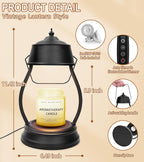 Candle Warmer Lamp, Dimmable Candle Warmer Lantern with Timer, Birthday Gifts for Women Mom, Dad and Fathers, House Warming Gifts, Black Large Lantern Candle Lamp for New Home Bedroom Decor