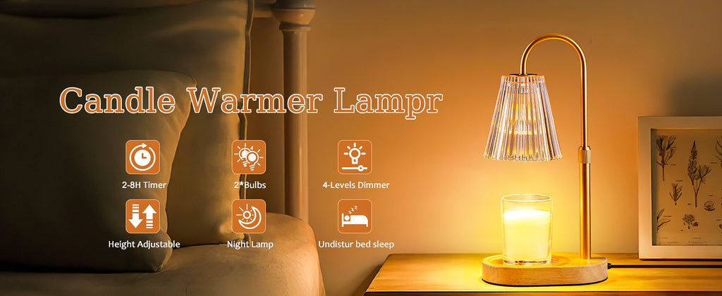 Candle Warmer Lamp with Timer: Electric Candles Wax Warmers Glass Lamps for Jar Candles Burner Adjustable Height and Dimmable Light Modern No Flame Scented Candle Warming Lantern, Amber