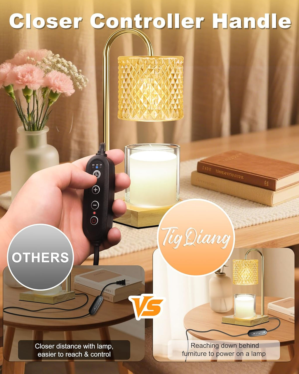 Candle Warmer Lamp with Timer Dimmer, Birthday Gifts for Women Mom, House Warming Gifts, Elegant New Home Decor, Wax Warmer for Jar Candles, Heater Lamp for Scented Wax, Amber Glass