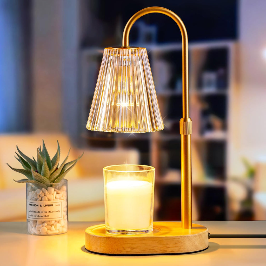 Candle Warmer Lamp with Timer: Electric Candles Wax Warmers Glass Lamps for Jar Candles Burner Adjustable Height and Dimmable Light Modern No Flame Scented Candle Warming Lantern, Amber