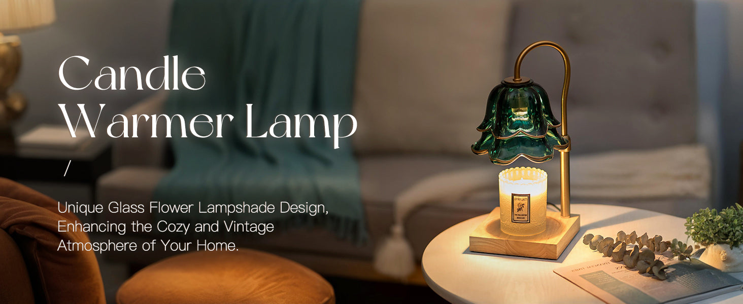 Candle Warmer Lamp with Timer: Flower Candle Warmer with 2 Bulbs Green Height Adjustable Candle Warming Lamps Home Bedroom Decor Birthday Gift for Women