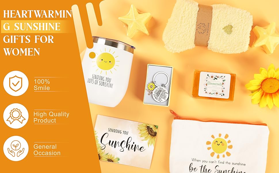 Get Well Soon Gift Baskets for Women, 9pcs Care Package for Women, After Surgery Recovery Gifts, Feel Better Set Thinking Of You - Sending You Hug Sunshine Box for Sick Friend