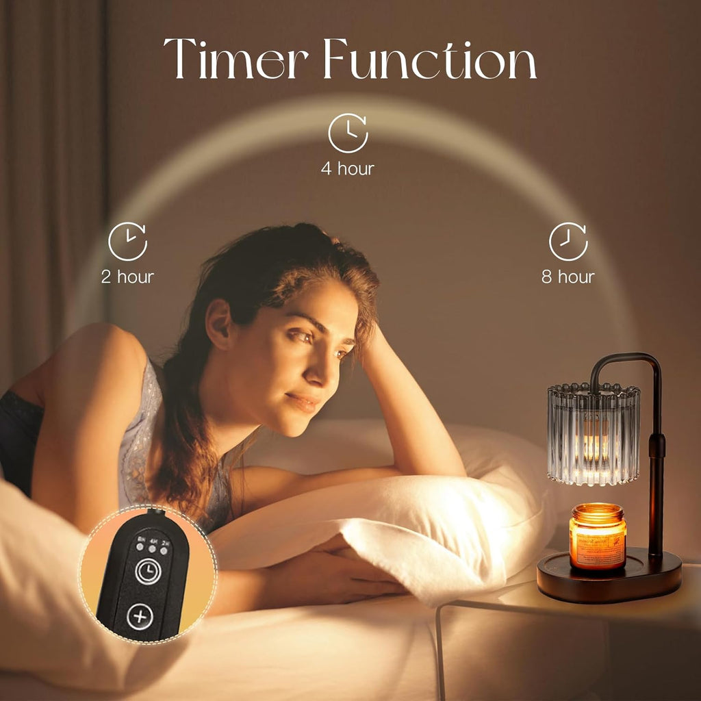 Candle Warmer Lamp with Timer: Black Candle Warming Lamp Height Adjustable Wax Melt Warmer Dimmable Modern Farmhouse New Home Bedroom Decor Christmas Housewarming Gift for Women