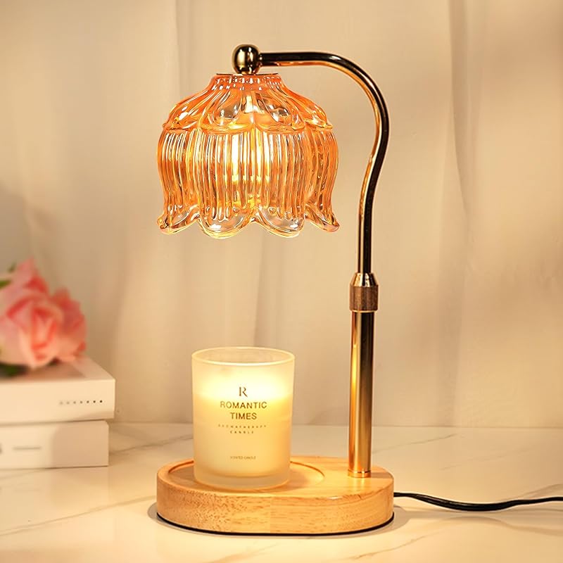 Dimmable Candle Warmer Lamp with Timer, Electric Candle Warmer Lamp, Women Christmas Gifts, Flower Candle Lamp Warmer for Family, Pink Blue Fragrance Candle Lamp for Modern Office Desk Decor