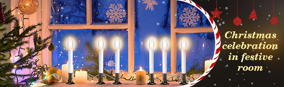 8 Pieces Electric Window Candle with Pewter Plated Base Window Candle Light Sensor Turns with Automatic On/Off for Home Christmas Holiday Party Decorations