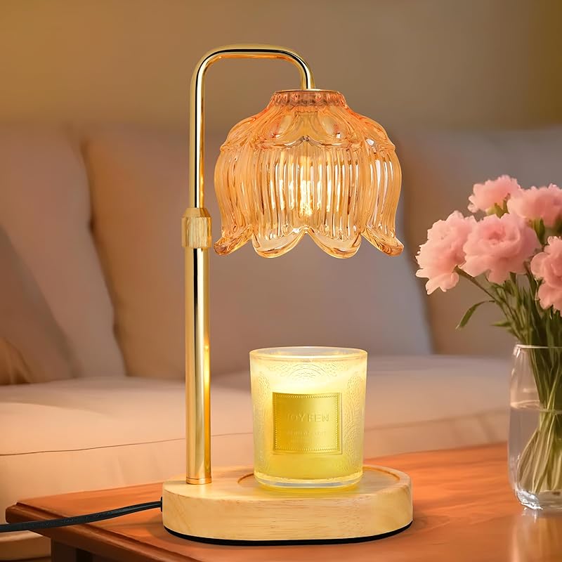 Candle Warmer Lamp with Timer Dimmer, Adjustable Height Pink Tulip Candle Wax Warmer, Christmas Birthday Gift for Mom Women, House Warming Gifts for New Home Bedroom Decor,Flower Pink