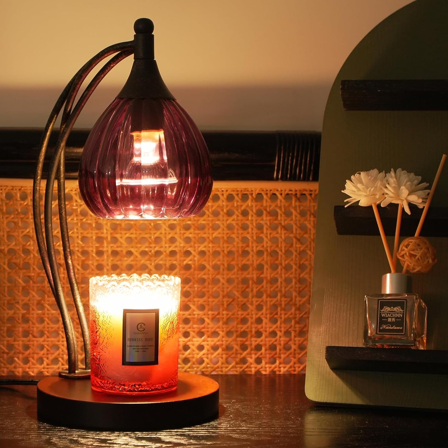 Candle Warmer Lamp with Timer Dimmer - Candle Light Warmer for Jar Candles with 2 Bulbs - Electric Candle Lamp Wax Warmer for Scented Wax Housewarming Gifts New Home Decor for Women Purple Black