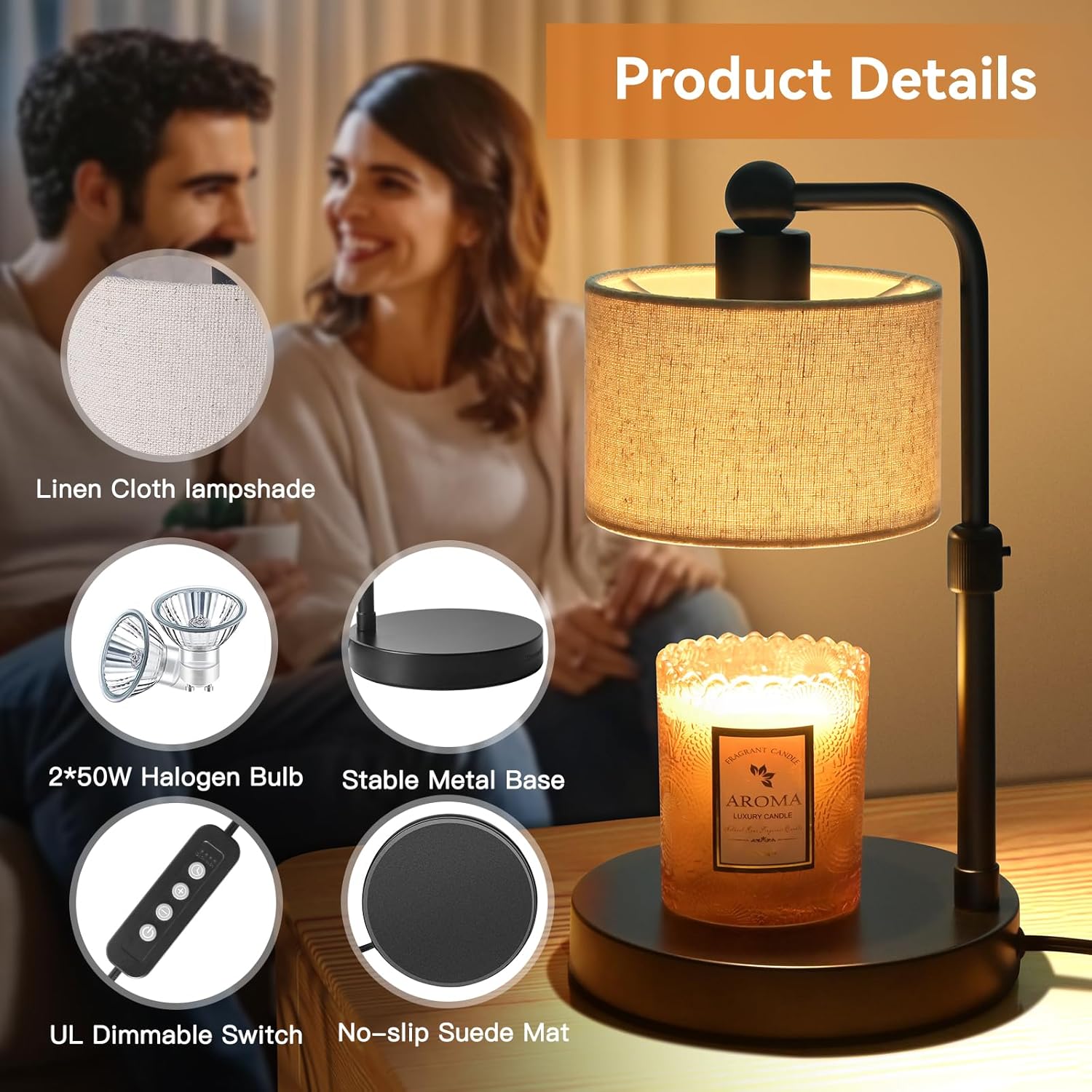 Candle Warmer Lamp with Timer, Height Adjustable Electric Candle Warmer Lamp with 2 Bulbs, House Warming Gifts, Vintage Bedroom Decor Compatible with Various Candles, Chritstmas Gifts Birthday Gifts