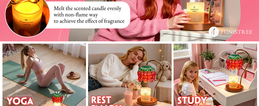 Strawberry Candle Warmer Lamp, Cute Candle Lamp with Timer & Dimmable, Birthday Christmas Gifts for Women Mom, House Warming Gift New Home, Lotus Wax Melt Warmer for Yankee Village Candles