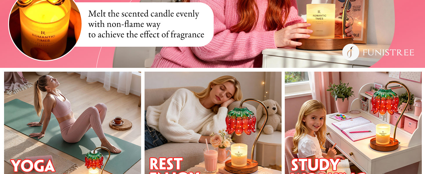 Strawberry Candle Warmer Lamp, Cute Candle Lamp with Timer & Dimmable, Birthday Christmas Gifts for Women Mom, House Warming Gift New Home, Lotus Wax Melt Warmer for Yankee Village Candles