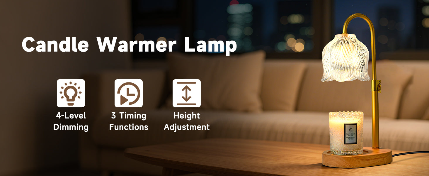 Candle Warmer Lamp with Timer, Birthday Gifts for Women Mom, Height Adjustable Wax Melts Warmer, White Elephant Gifts, Dimmable Candle Warmer for Jar Candles with 2 Bulbs
