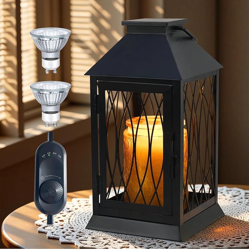 Candle Warmer Lamp with Timer,Compatible with 3 Wick Candles/Large Candel Jars,Vintage Lamp Candle Warmer Lantern,Dimmable Candle Lamp Warmer Farmhouse,Fully Enclosed Designed and Hanging Up-Black