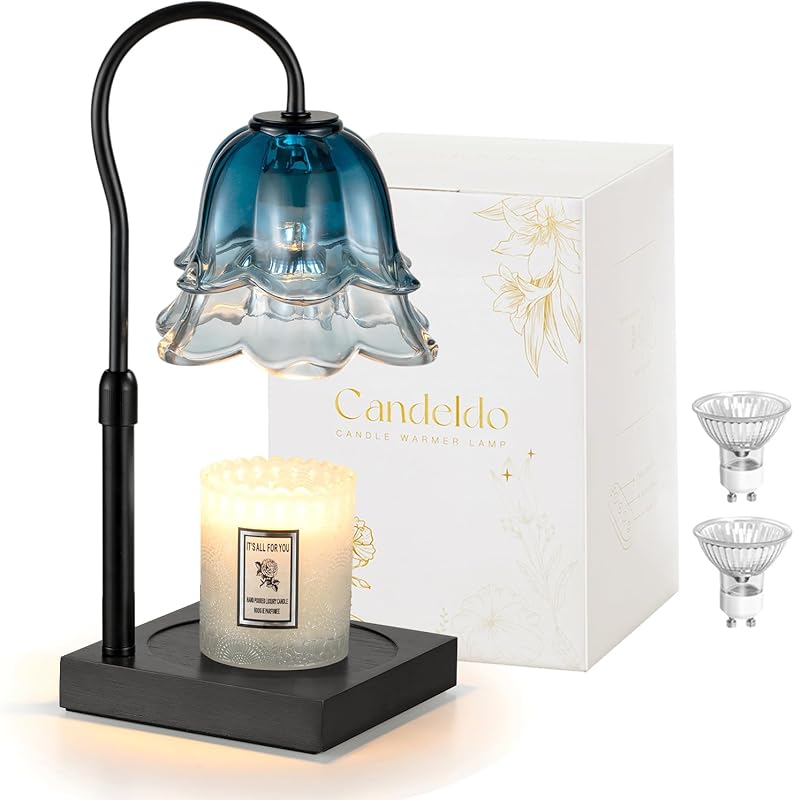 Candle Warmer Lamp with Timer: Flower Candle Warmer with 2 Bulbs Green Height Adjustable Candle Warming Lamps Home Bedroom Decor Birthday Gift for Women