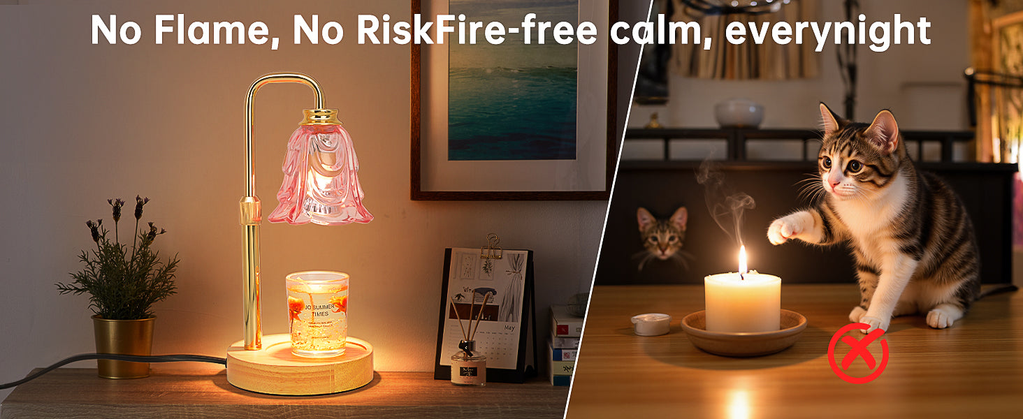 Candle Warmer Lamp with Timer Dimmer, Adjustable Height Pink Tulip Candle Wax Warmer, Christmas Birthday Gift for Mom Women, House Warming Gifts for New Home Bedroom Decor,Flower Pink