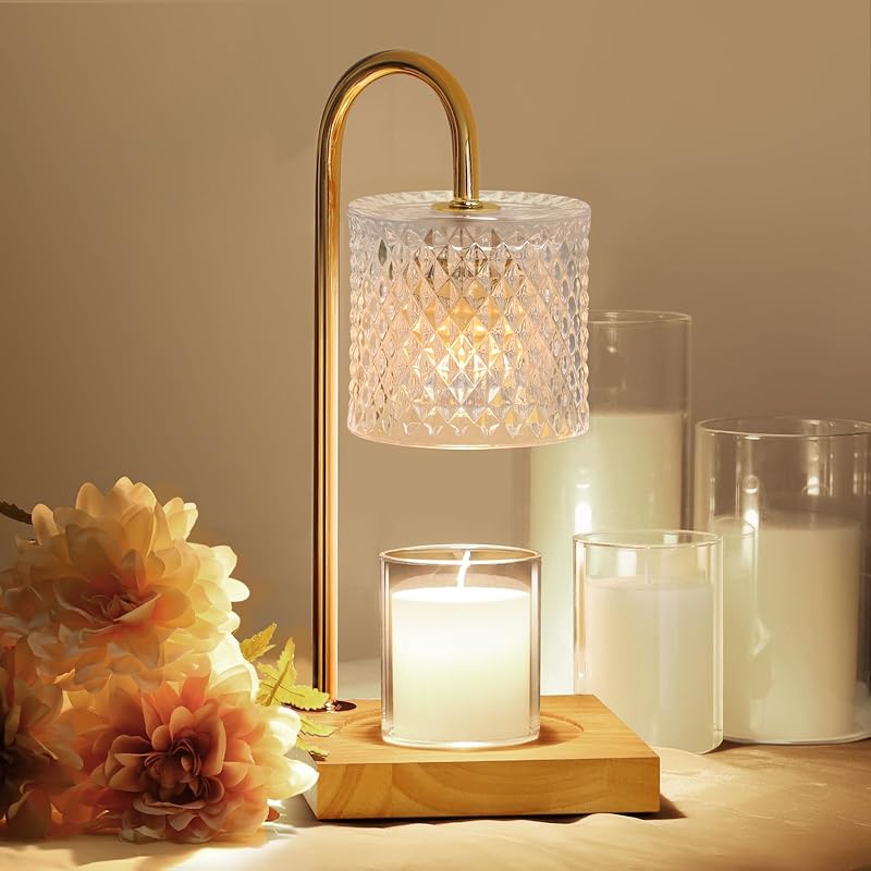 Candle Warmer Lamp with Timer Dimmer, Birthday Gifts for Women Mom, House Warming Gifts, Elegant New Home Decor, Wax Warmer for Jar Candles, Heater Lamp for Scented Wax, Amber Glass