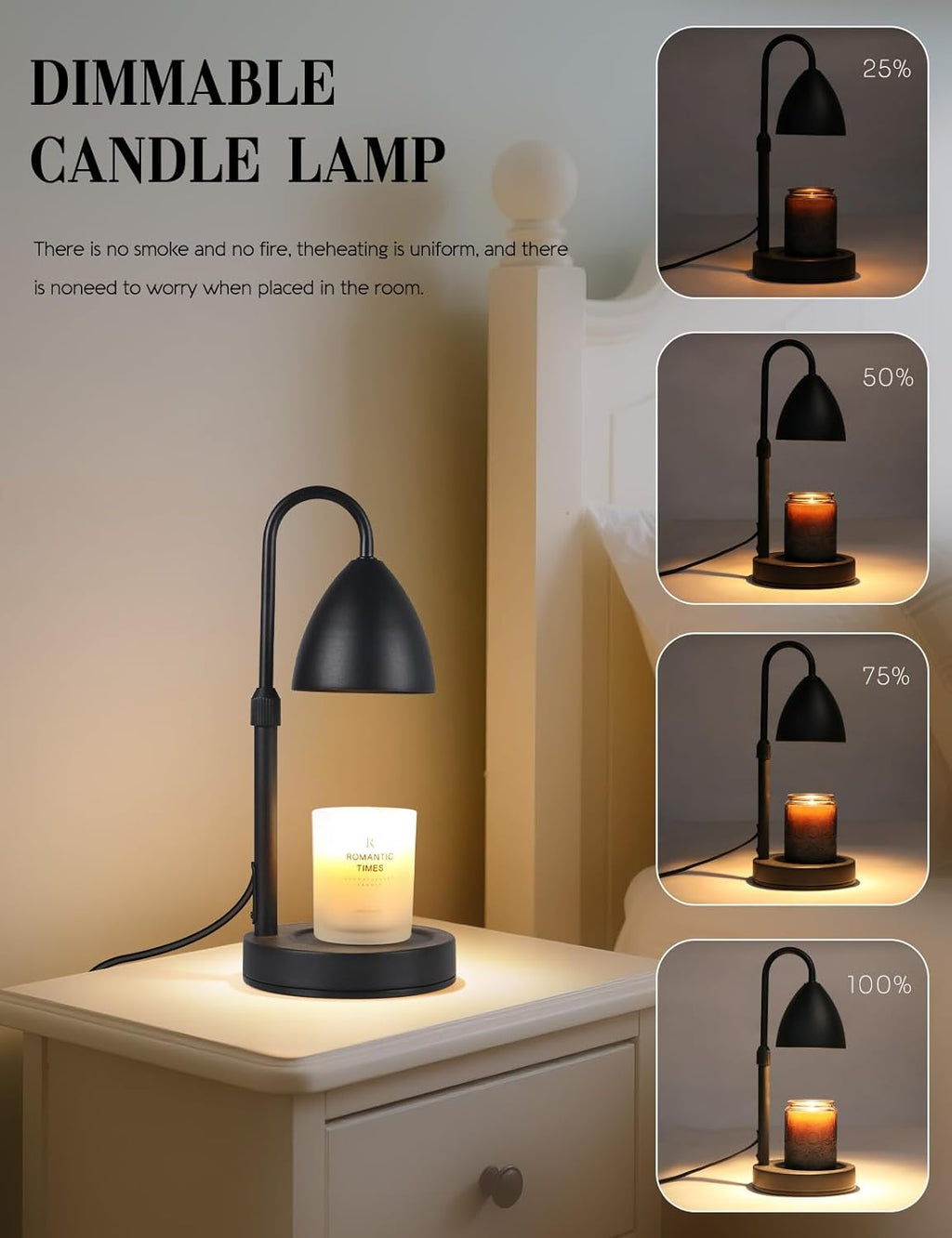 Candle Warmer Lamp with Timer Dimmable, Lamp Candle Warmer Birthday Gifts for Women, Black Adjustable Wax Melter Warmer for Jar Candles, House Warming Gift Home Decor