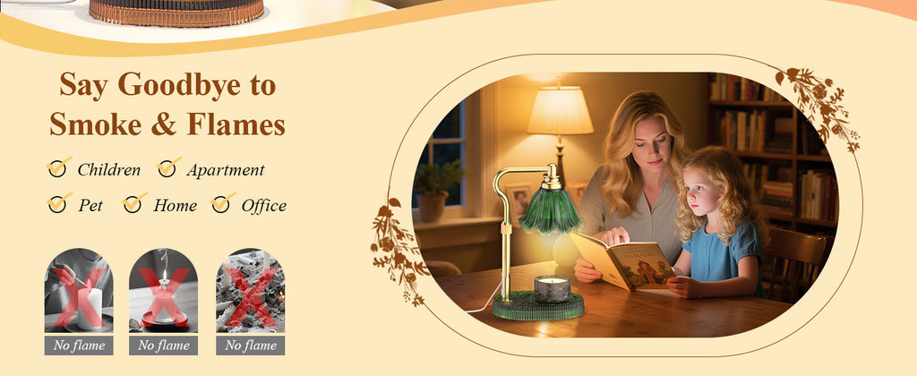 Candle Warmer Lamp with Adjustable Height - Flameless 4-Level Dimmable Wax Warmer, Timer Function & Stylish Design in Multiple Colors (Green)