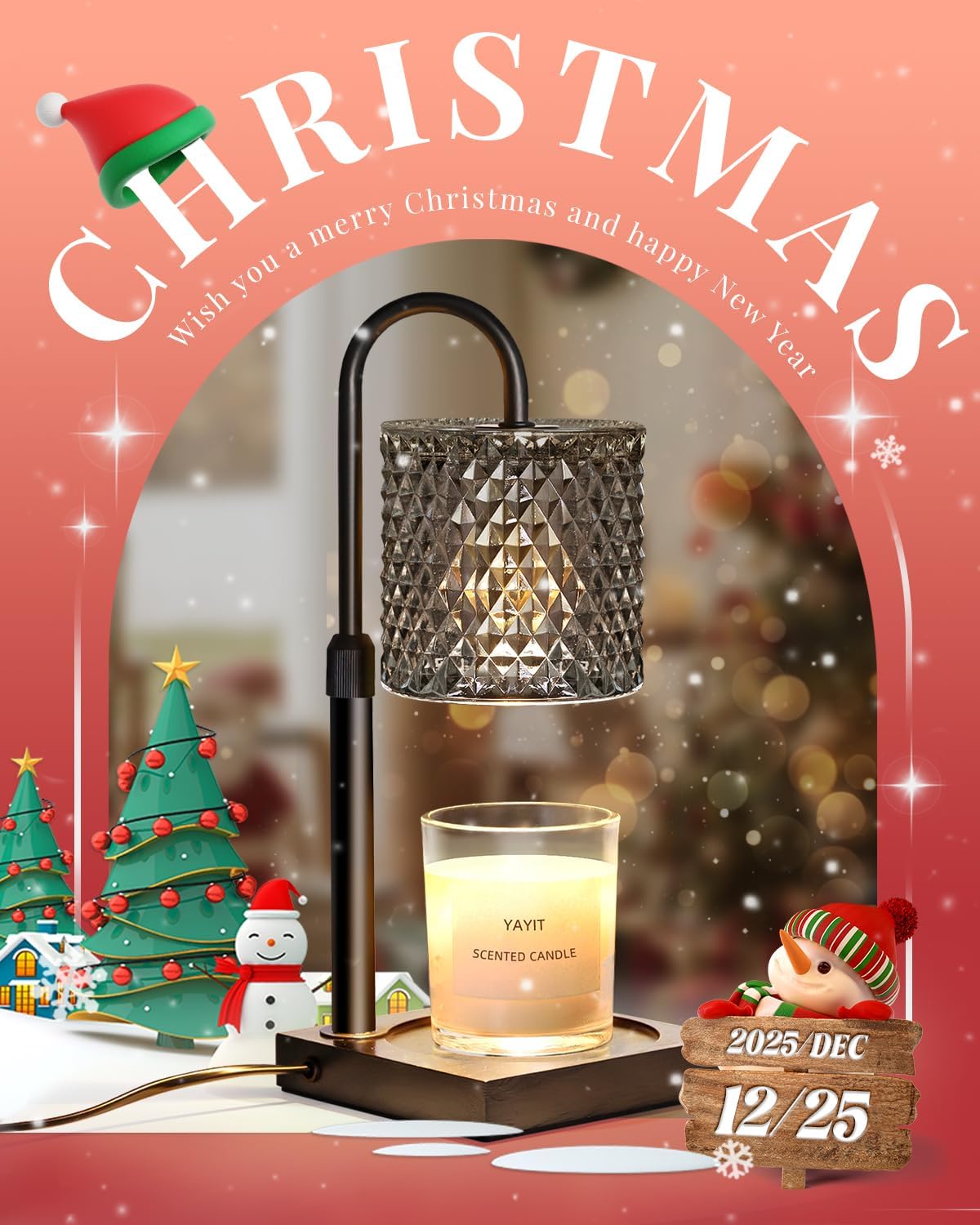 Candle Warmer Lamp with Timer Dimmer Adjustable Height, Candle Warmer with 2 Bulbs for Jar Candles, Home Decor, Women Brithday