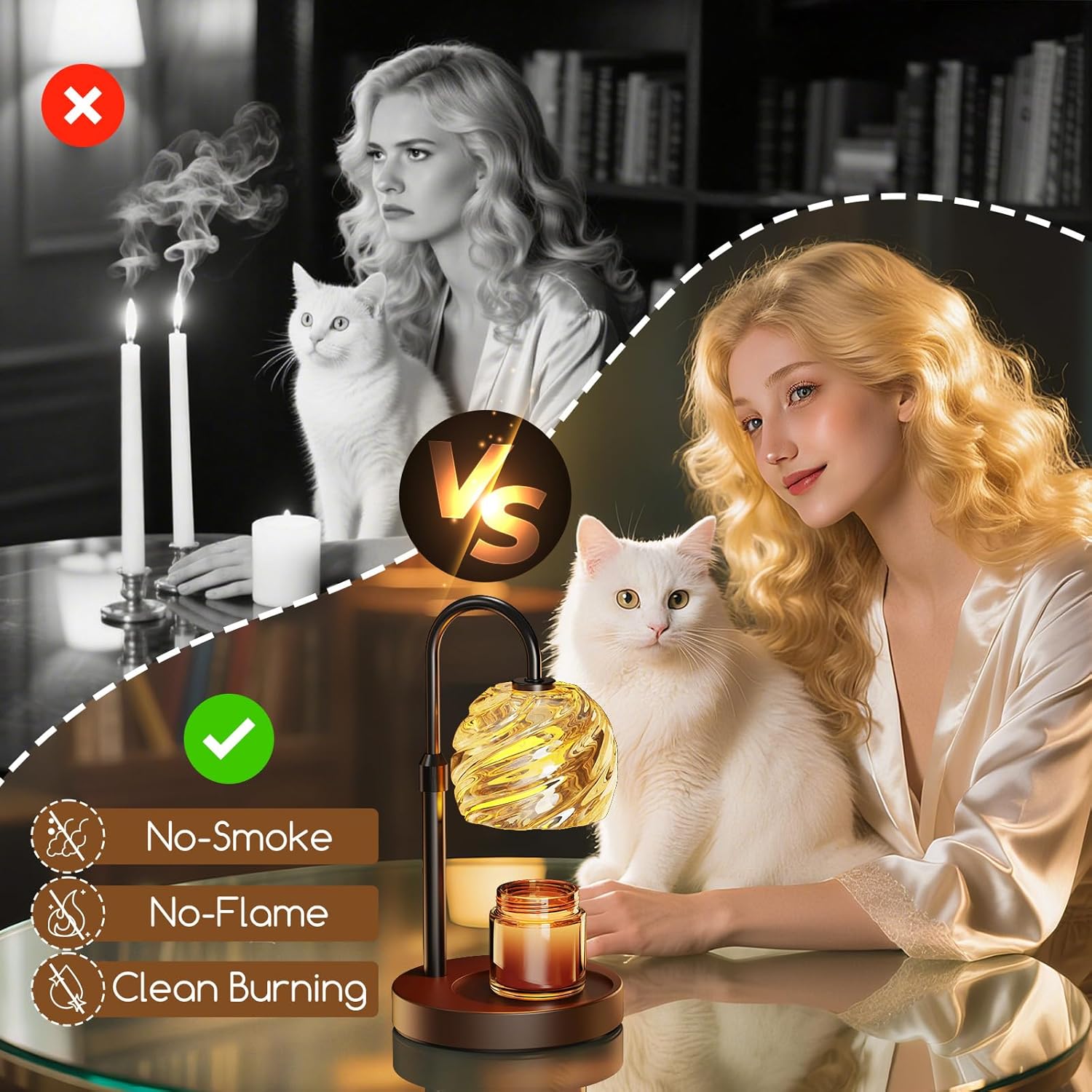 Candle Warmer Lamp with Timer Dimmer, Electric Candle Warmer with Adjustable Height for Home Decor, Christmas Birthday Gifts for Women Men Mom, Wax Melter for All Jar Sizes, 2Bulbs,Black