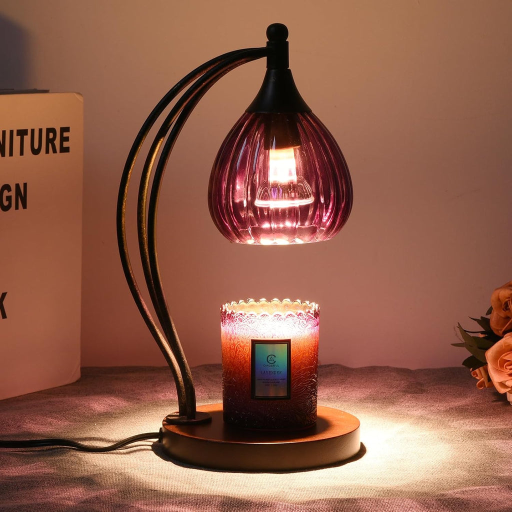 Candle Warmer Lamp with Timer Dimmer - Candle Light Warmer for Jar Candles with 2 Bulbs - Electric Candle Lamp Wax Warmer for Scented Wax Housewarming Gifts New Home Decor for Women Purple Black