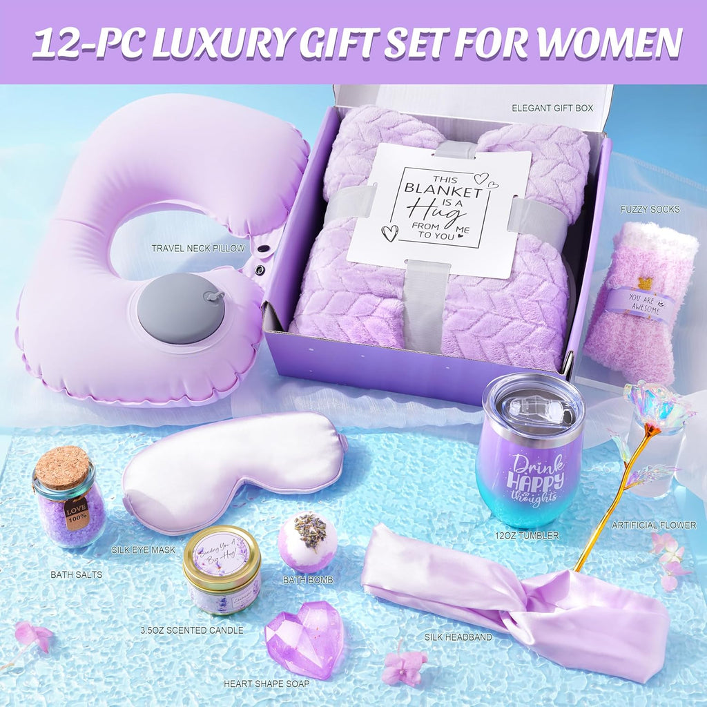 LUCOTIYA Birthday Gifts for Women, Self Care Gifts for Women Get Well Soon Care Package, Lavender Relaxing Spa Gift Basket, Unique for Mom, Friends, Sister, Grandma