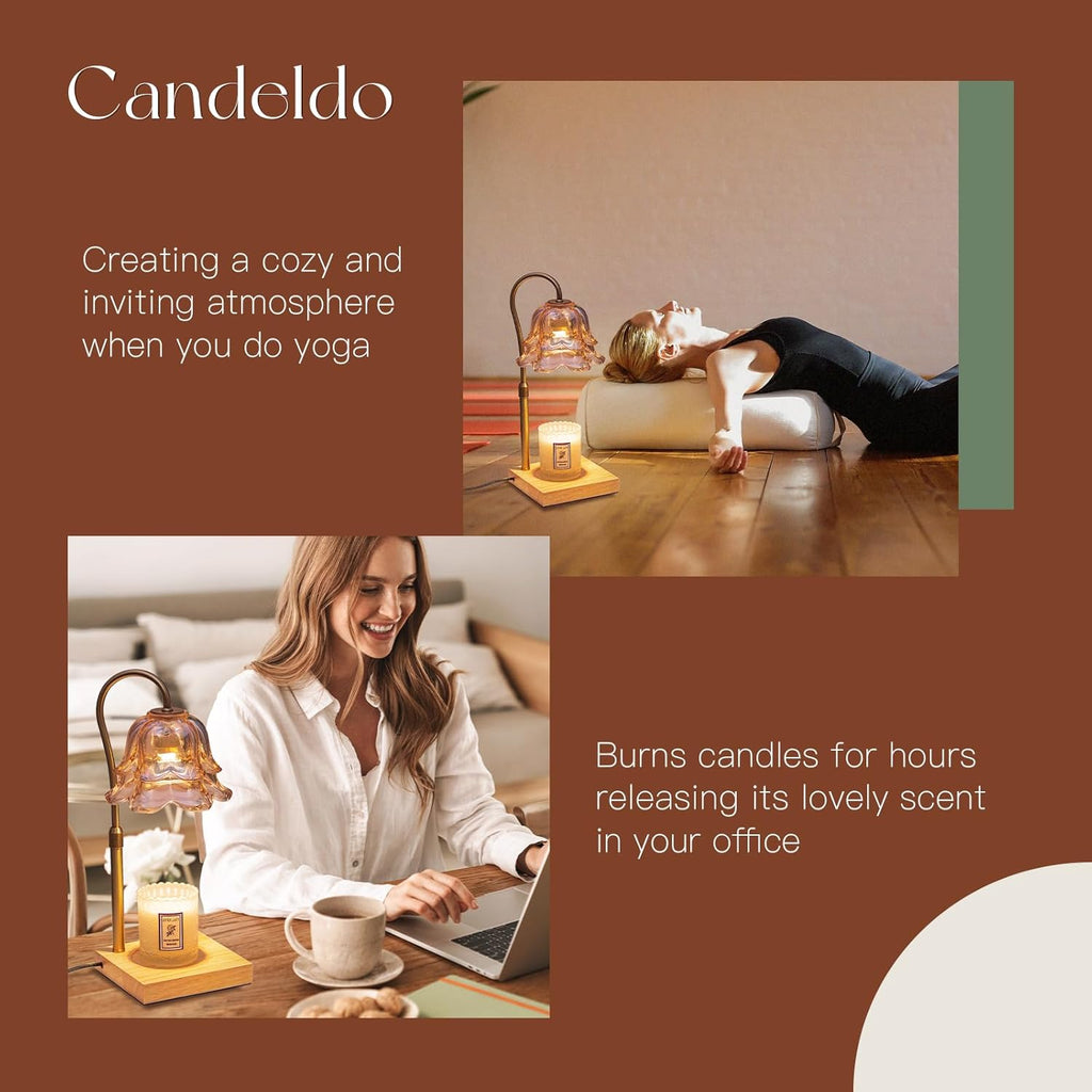 Candle Warmer Lamp with Timer: Flower Candle Warmer with 2 Bulbs Green Height Adjustable Candle Warming Lamps Home Bedroom Decor Birthday Gift for Women