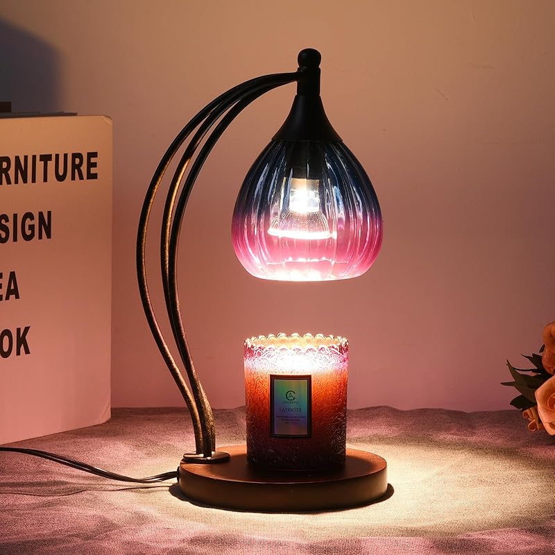 Candle Warmer Lamp with Timer Dimmer - Candle Light Warmer for Jar Candles with 2 Bulbs - Electric Candle Lamp Wax Warmer for Scented Wax Housewarming Gifts New Home Decor for Women Purple Black