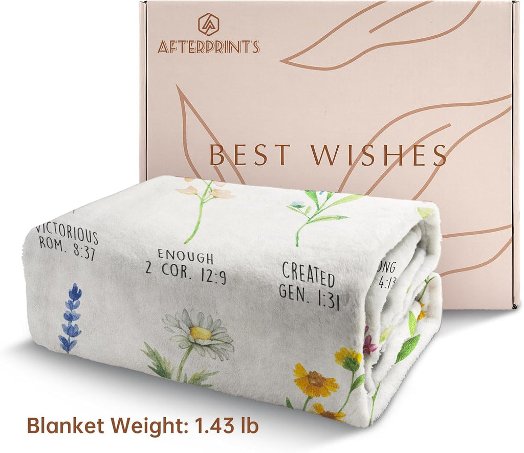 Afterprints Christian Gifts for Women, Christian Blanket with Flowers, Birthday Gifts for Women, Inspirational, Religious Gifts for Sister, Friend, Daughter, Mom, Soft Throw Blankets 50'' x 60''