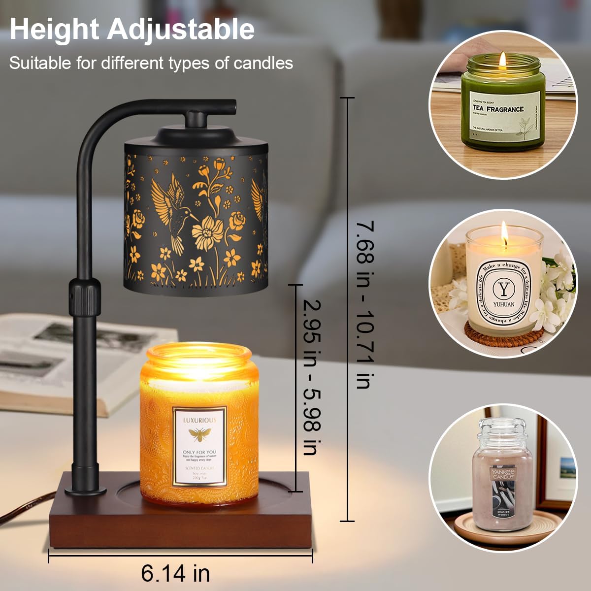 Candle Warmer Lamp with Adjustable Height Dimmable for New Home Decor Electric Candle Warmer for Jar Candles Birthday Gifts for Women Mom(Hummingbird)