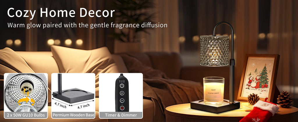 Candle Warmer Lamp with Timer Dimmer Adjustable Height, Candle Warmer with 2 Bulbs for Jar Candles, Home Decor, Women Brithday