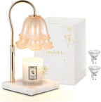 Candle Warmer Lamp with Timer: Flower Candle Warmer with 2 Bulbs Green Height Adjustable Candle Warming Lamps Home Bedroom Decor Birthday Gift for Women