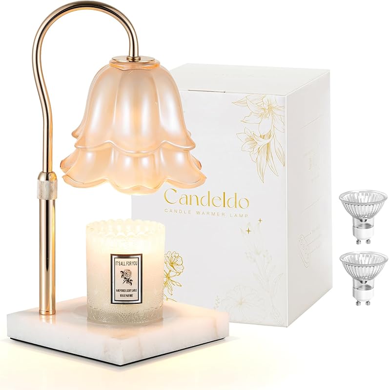 Candle Warmer Lamp with Timer: Flower Candle Warmer with 2 Bulbs Green Height Adjustable Candle Warming Lamps Home Bedroom Decor Birthday Gift for Women