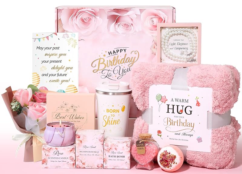 Self Care Gifts for Women Get Well Soon Gift Baskets, Unique Birthday Gifts Spa Care Package, Relaxing Christmas Stocking Stuffers for Women Gift for Mom Her Sister Best Friend Girlfriend Rose