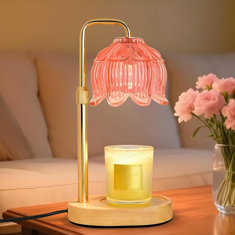 Candle Warmer Lamp with Timer Dimmer, Adjustable Height Pink Tulip Candle Wax Warmer, Christmas Birthday Gift for Mom Women, House Warming Gifts for New Home Bedroom Decor,Flower Pink